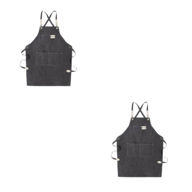 Seitruly Delantal de trabajo Cafeshop Traje Algodón Mano de obra Restaurante Servicio Traje Jardinero Ropa Utilidad Delantales Gris Gris 2piezas