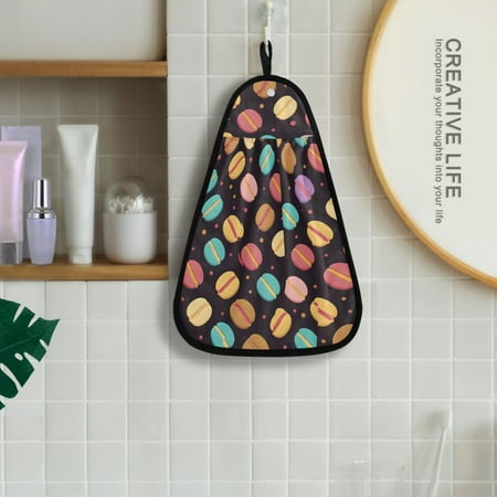 

Macarons Black Hanging Towel Kitchen Hand Towel Bathroom Absorbent Towel Machine Washable Quick Dry Dishcloths