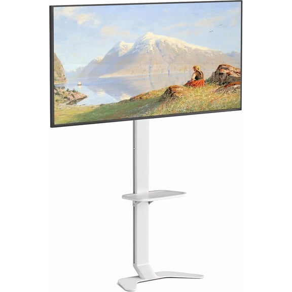 Ultra Slim Tall Floor TV Stand for 37-86 Inch TVs up to 132 lbs, Height Adjustable & Tool-Free Tilt, Modern Space-Saving TV Stand with Shelf & Cable Management, Fits VESA up to 600x400mm, White