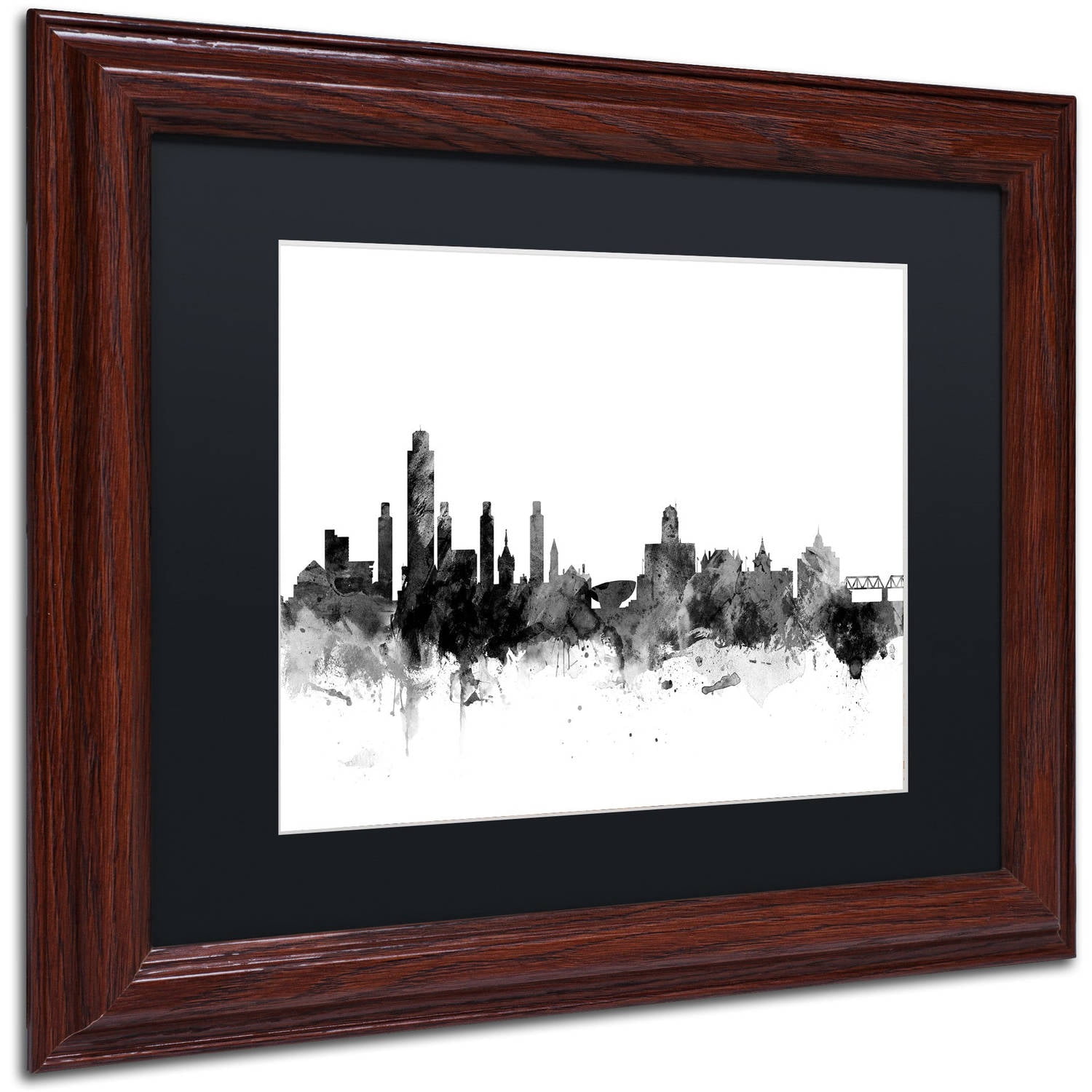Trademark Fine Art "Albany New York Skyline B&W" Canvas Art by Michael Tompsett, Black Matte, Wood Frame