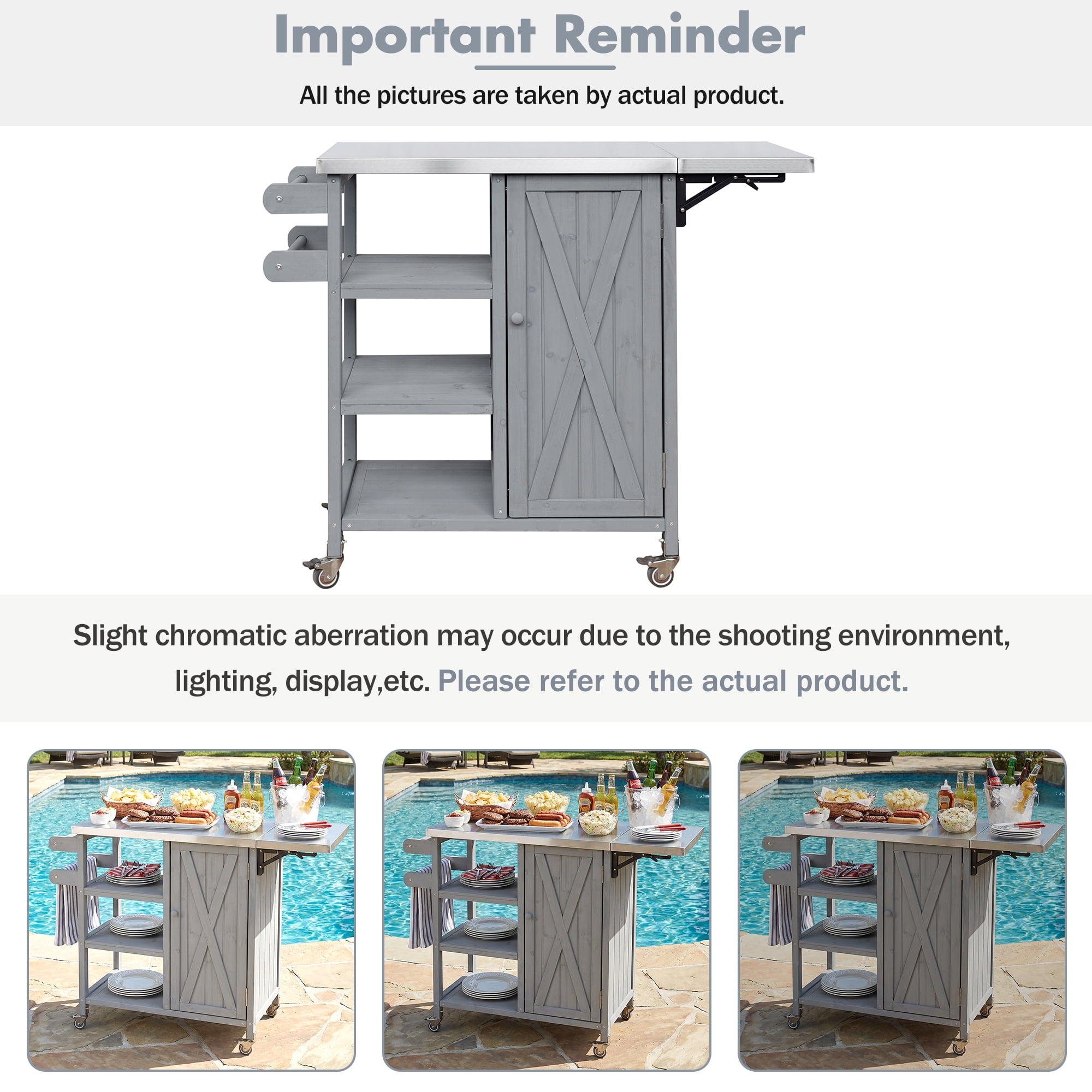 Portable Outdoor Kitchen Island, Foldable Patio Prep Station for Outdoor Use, Grey