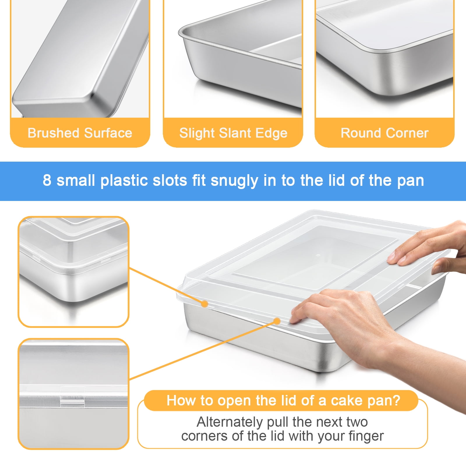  Herogo Baking Pan with Lid, 9 x 12 Inch Stainless Steel Lasagna  Pan Deep, Rectangle Cake Pan with Lid for Brownies Casseroles Cakes, 2 Pans+2  Lids, Non Toxic & Dishwasher Safe