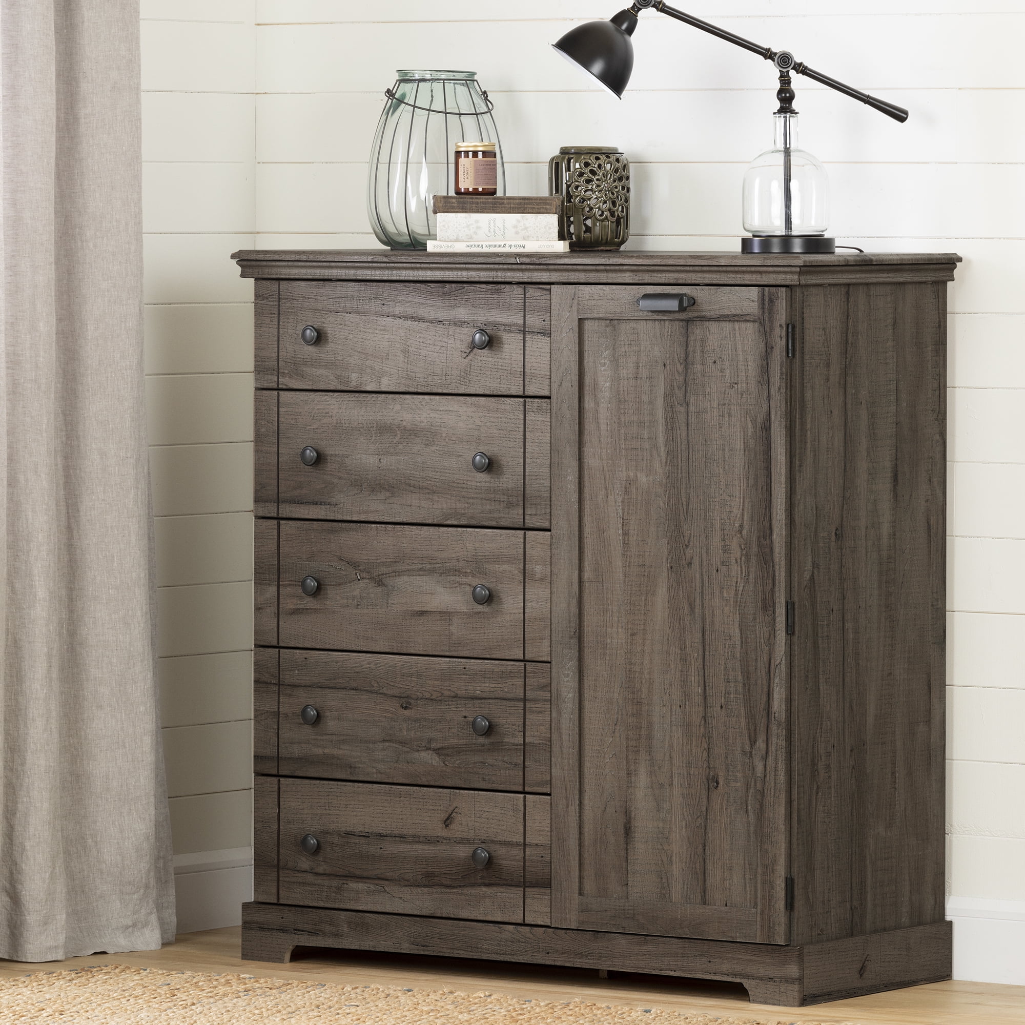 South Shore Lilak Door Chest with 5 Drawers for Adult, in Fall Oak