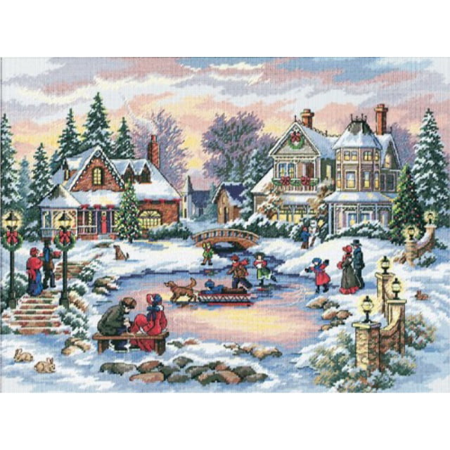 12 x 16 16 Count Dove Grey Aida Dimensions Gold Collection Counted Cross Stitch Kit Holiday Village Christmas Cross Stitch