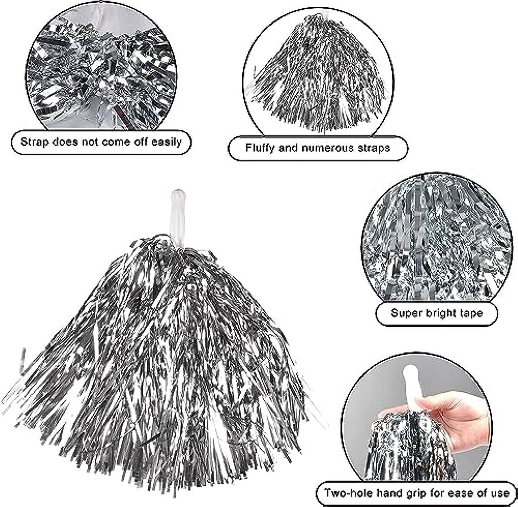 LINLIN 12 Pcs Cheerleading Pom Poms Dance Cheer Poms Metallic Foil Cheerleading Pom Poms Cheerleader Pompoms Cheer for Kids Adults Ball Dance Sports Team Spirit Cheering Fancy Dress Night Party