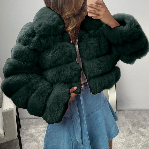 Black and Friday Deals Clearance Turilly Women's Coats for Cold Winter on Sale Women's 2023 Winter Fleece Cropped Jacket Faux Long Sleeve Warm Outerwear Fall Clothes