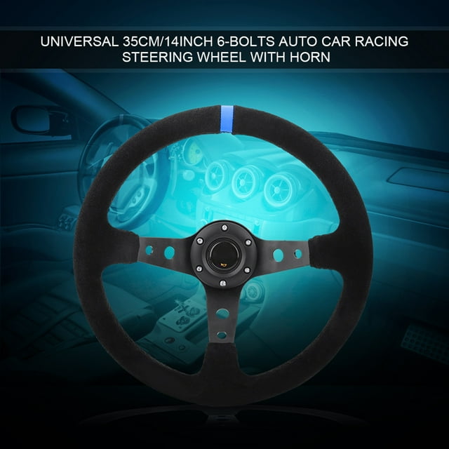 Keenso Auto Car Racing Steering Wheel, Universal 14in 6-Bolts with Horn Button Aluminum Frame Napped Leather for Most Vehicles