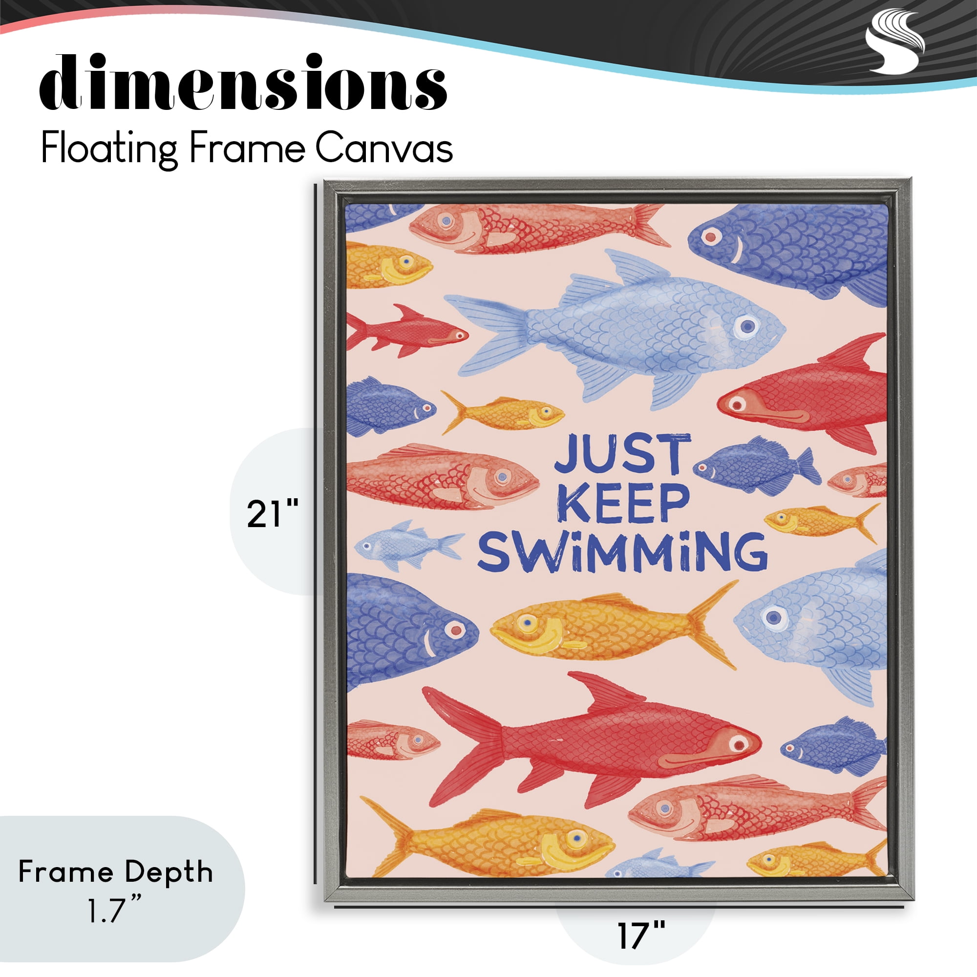 Stupell Industries Just Keep Swimming Fish Gray Framed Floater Canvas Wall Art, design by The Paper Curator