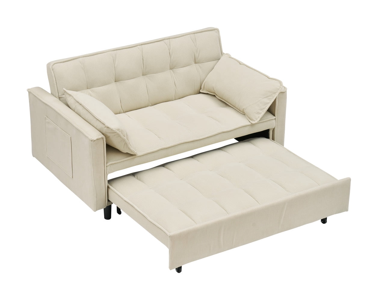 54.3" Corduroy Modular Sectional Sleeper Sofa,Loveseat with Pull Out Bed, Beige – Space-Saving Couch for Living Room, Guest Bed, Apartment