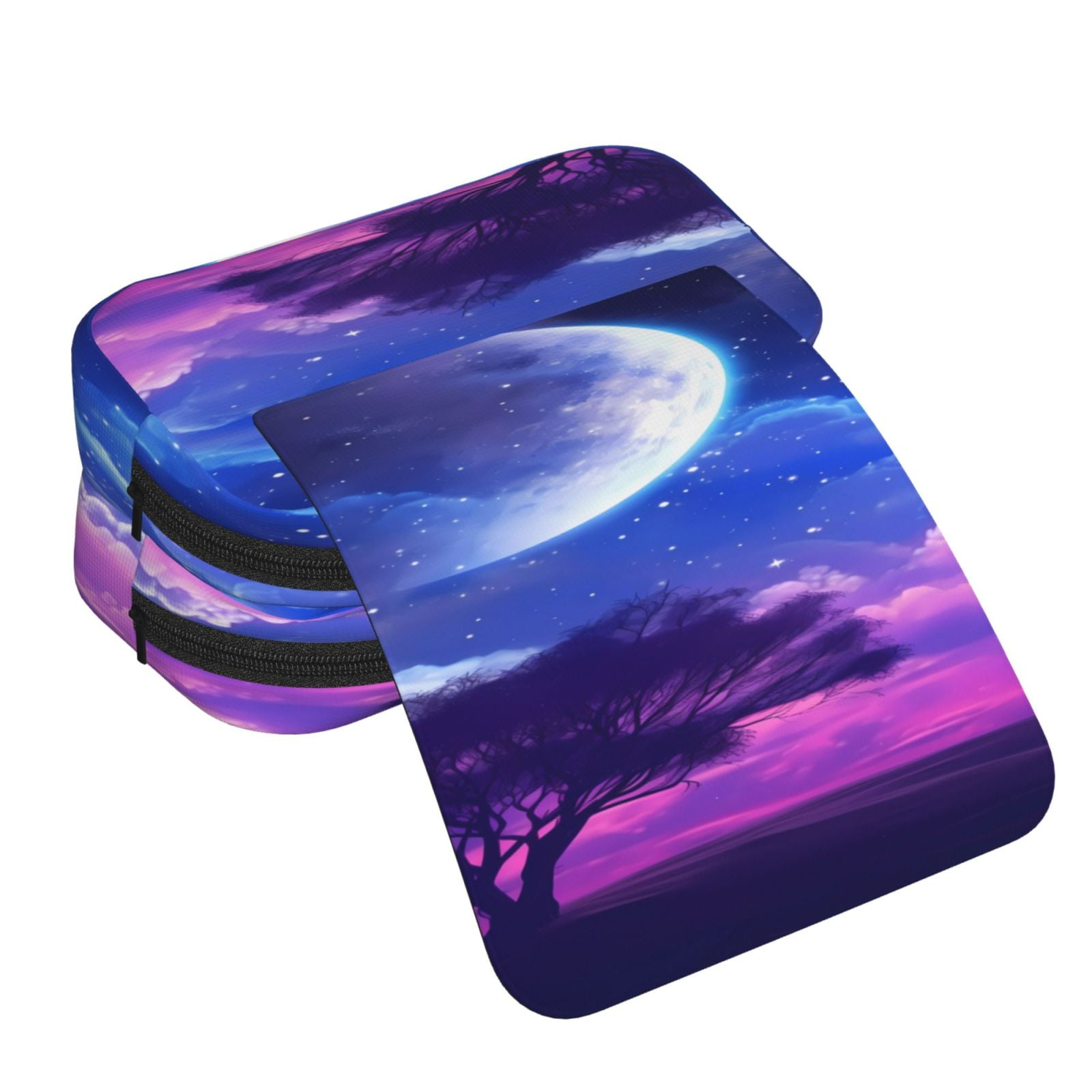Rateoe Dreamy Colorful Starry Sky Pattern Double Clamshell Pen Case, Storage Organizer with Two Zipper Compartments– Holds Up to 50 Pencils & Pens