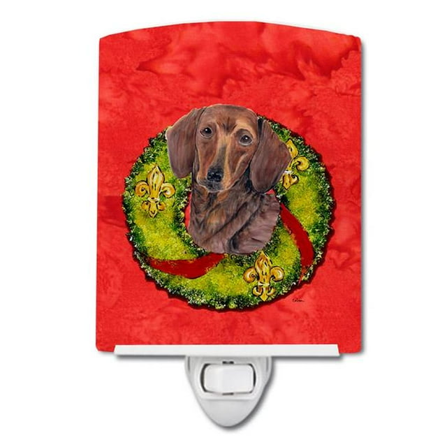 Carolines Treasures SC9105CNL Dachshund Christmas Wreath Ceramic Night Light, 6x4x3, Multicolor