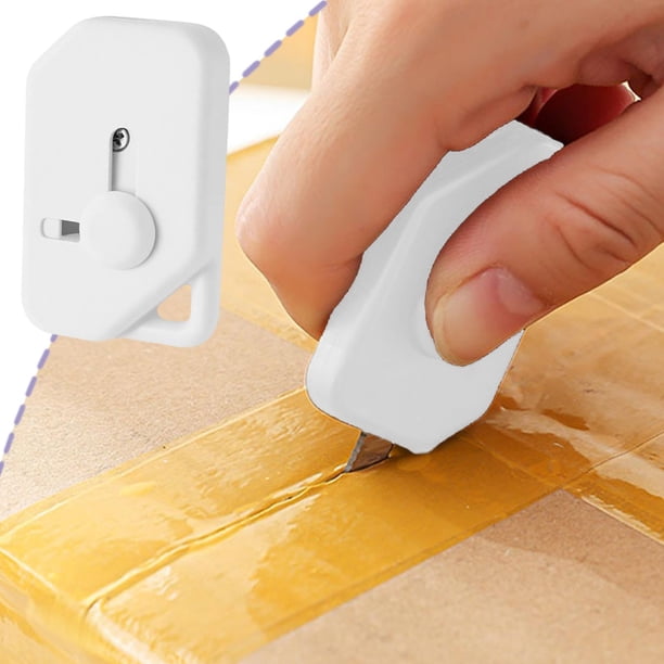Cortador de paquetes portátil mini con cuchilla deslizante, abridor compacto de cartas y paquetes para hogar y oficina, negro o blanco, ligero y fácil de almacenar.