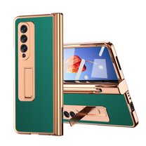 for Samsung Galaxy Z Fold 4 Case With Hinge Protection, Kickstand & Tempered Glass Screen Protector, Durable Full Coverage Heavy Duty PC   PU Leather Phone Case for Samsung Z Fold 4 5G 2022, Green