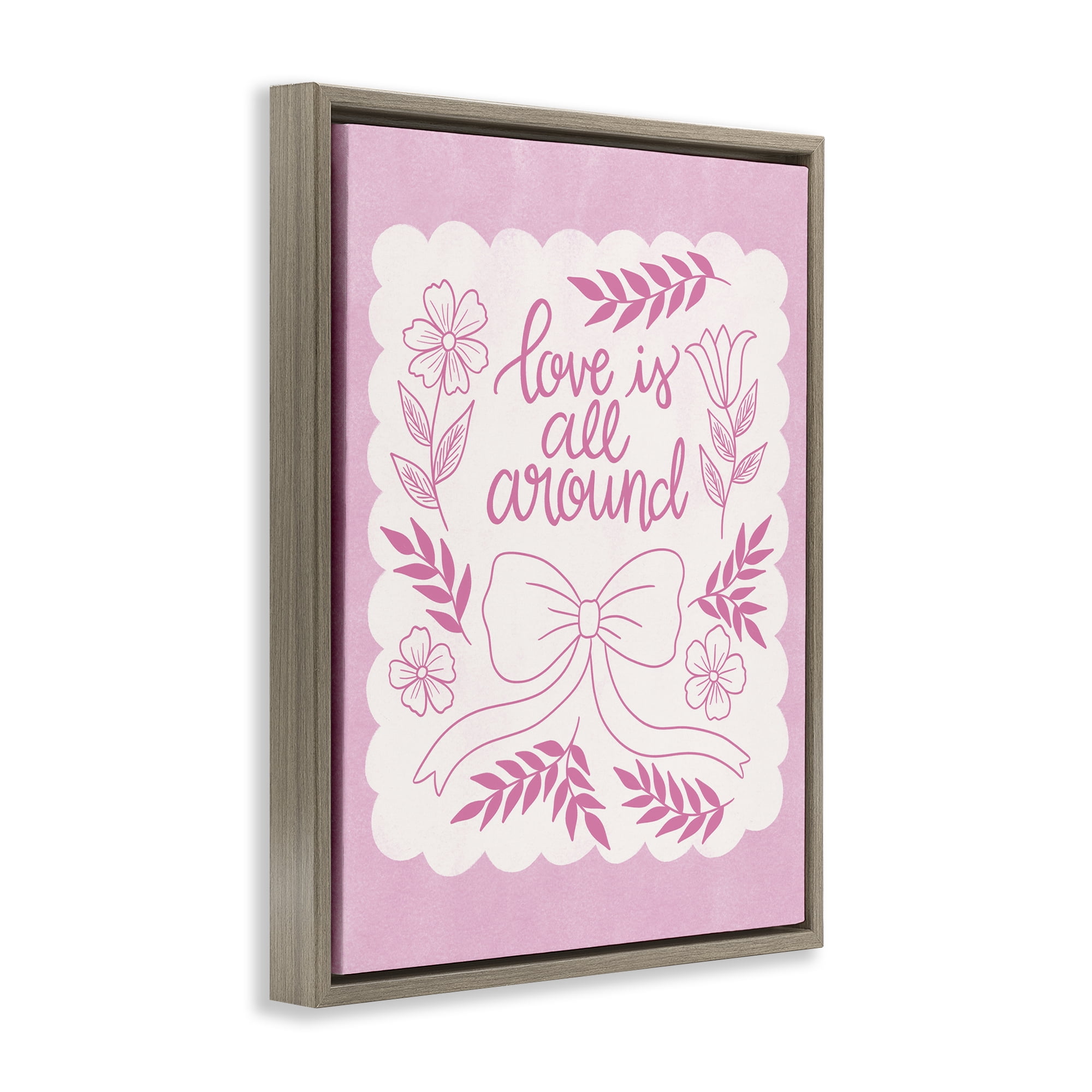 Stupell Industries Pink Love All Around Plants & Flowers Painting Brown Floater Framed Canvas Art Print Wall Art, 25 x 31
