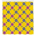 thumbnail image 3 of Aster Shower Curtain, Symmetrical Mosaic Pattern of Flowers on a Yellow Background, Fabric Bathroom Set with Hooks, 69W X 70L Inches, Dark Magenta Violet Blue Yellow, by Ambesonne, 3 of 3