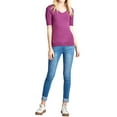 thumbnail image 2 of Junior & Junior Plus Basic Cotton V Neck Elbow Sleeve Tee Shirt Top, 2 of 3