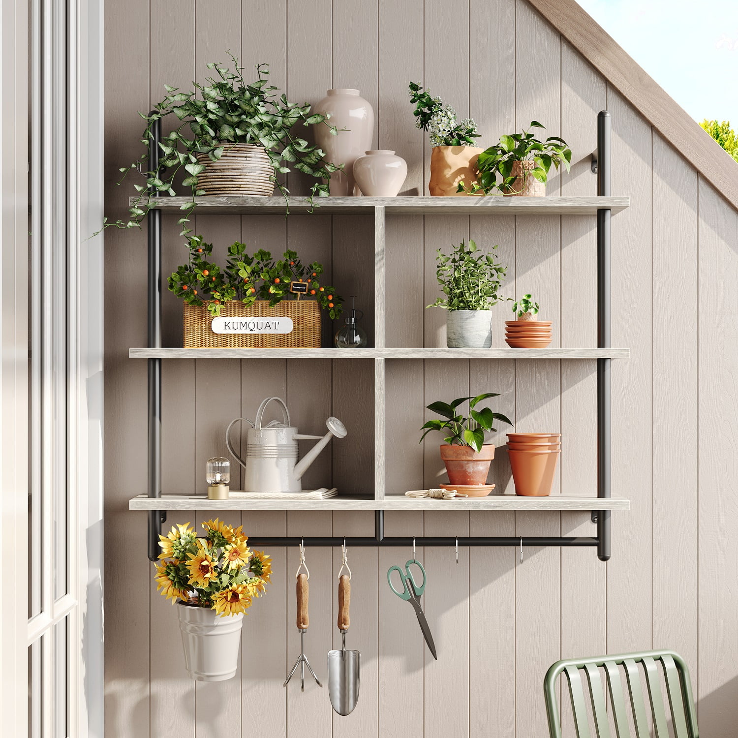Bestier 41" Industrial Pipe Shelves Wall Mount, 3-Tier Floating Shelves for Kitchen Bedroom Bathroom in Grey