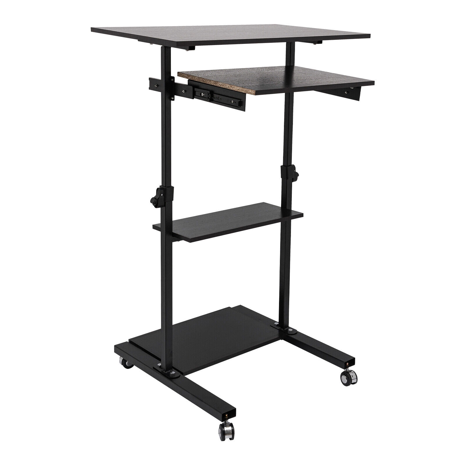 Stand Up Desk Cart Adjustable Table Height Black With 4 Countertops Mobile Standing Desk, Stand Up Work Station