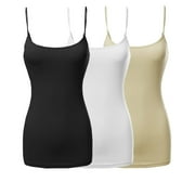 3 Packs - TheLovely Womens & Plus Sizes Basic Solid Long Length Adjustable Spaghetti Strap Tank Top Camisoles
