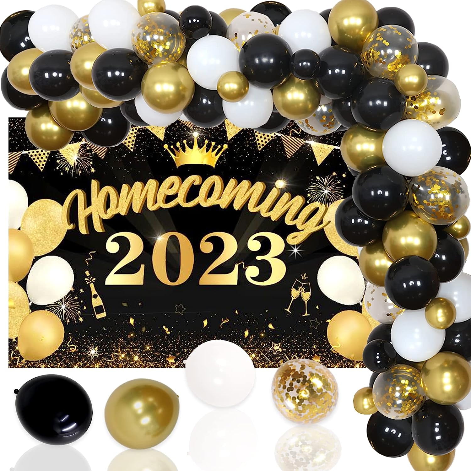 Homecoming Party Decorations Black and Gold Homecoming Backdrop Balloon ...