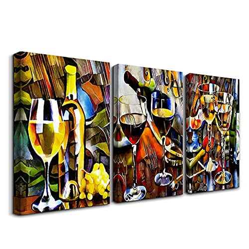 Abstract Wall Art Paintings For Kitchen Dining Room Decor Living Wine Glass Bar Artworks Pictures Bedroom Decoration 12x16 Inch Piece 3 Panels Restaurant Home Decorations Com - Abstract Wall Art Home Decor