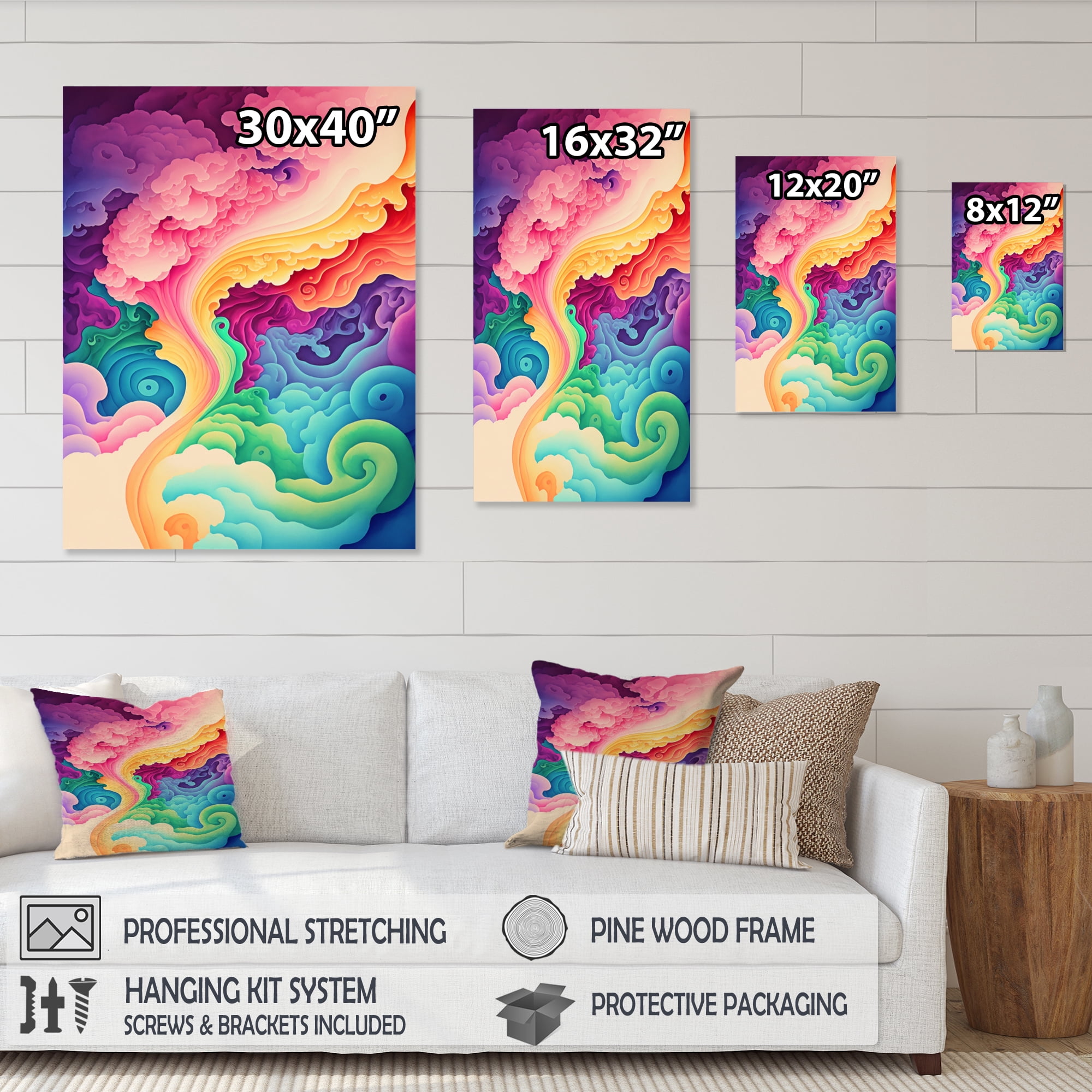 Designart Multicolor Swirly Clouds III Canvas Wall Art