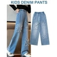 thumbnail image 2 of Girls Jeans Denim High Waisted Leg Denim Pants Button Jeans Summer Clothes for Teen Girls Age 5-14 Years, 2 of 5