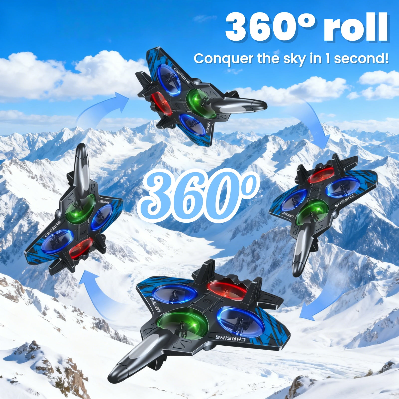 Foam Remote Control Airplane for Ages 14+, RC Fighter Jet with LED Lights, 360° Flip Stunt Roll, Durable EPP Plane Gift for Teens & Adults