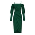 thumbnail image 5 of BangWanChi Dresses for Women Casual Summer Beach Dresses for Women Vacation Dresses for Women Casual Summer Women Long Sleeve Off-The-Shoulder Knee-High Solid Color Dress, 5 of 6