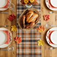 thumbnail image 5 of Orange Blue Checkered Table Runner - 108 Inch Long Fall Farmhouse Buffalo Plaid Cotton and Linen Blended Dress Scarves Farmhouse Table Runner for Kitchen Dining, Coffee Table, 13" x 108", 5 of 8