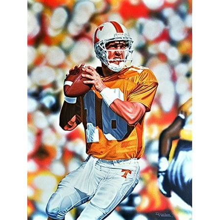 buyartforless CANVAS Peyton Manning Tennessee Volunteers by Darryl Vlasak 32x24 Painting Print on Wrapped Canvas Memorabilia College Football Legend Quarterback