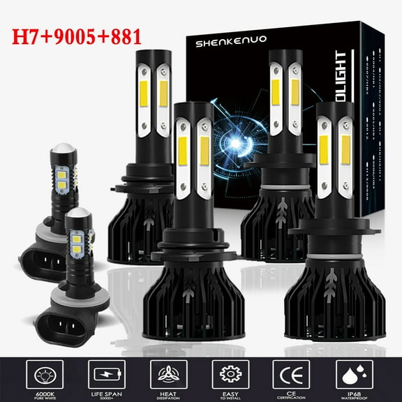 For hyunday elantra 2014-2018 Headlights,H7 9005 LED High/Low Beam and 881 Fog light Bulbs,6pcs