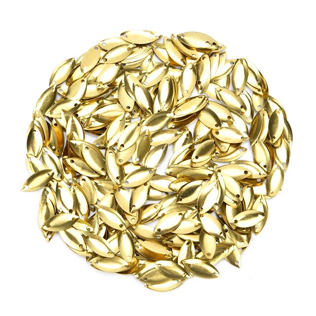 1000 piezas de latón con forma de cebo de doble agujero, suministros de ropa de boda con lentejuelas (dorado 7x15mm)