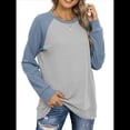 thumbnail image 3 of Sudadera Ligera de Larga con Cuello Redondo y Diseño Raglán con Bloques de Color para Mujer Gris Azul L, 3 of 10