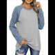 thumbnail image 3 of Sudadera Ligera de Larga con Cuello Redondo y Diseño Raglán con Bloques de Color para Mujer Gris Azul XL, 3 of 10