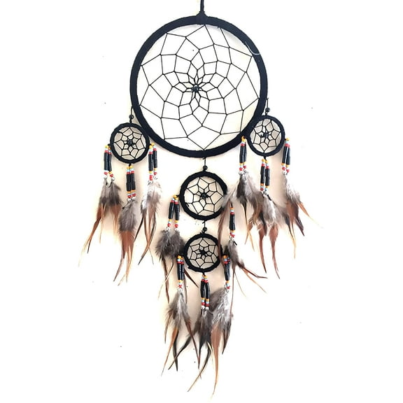 OMA Dream Catcher Traditional Suede Black Color with Feathers & Beads, 7" Diameter & 25" Long Brand