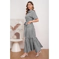 thumbnail image 3 of utcoco Women's 2026 Summer Casual Striped Button Down Maxi Dress Tie Waist Short Sleeve Shirt Dress with Pockets, 3 of 7