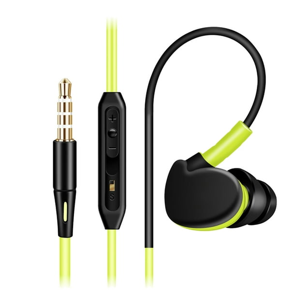 Matsuzay Auriculares S500 con gancho para la oreja, auriculares deportivos con cable, auriculares de música a prueba de sudor, Supergraves Teléfono y Comunicación Verde