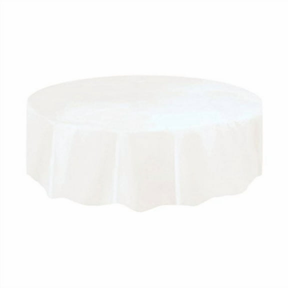 Round White Plastic Tablecloth, 84"