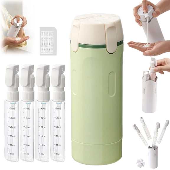 4-in-1 Travel Dispenser Bottle,4-in-1 Refillable Travel Dispenser Bottles for Toiletries,Portable Leak Proof Pump Toiletry Containers with Scale and Label,for Shampoo Lotion Conditioner Cream
