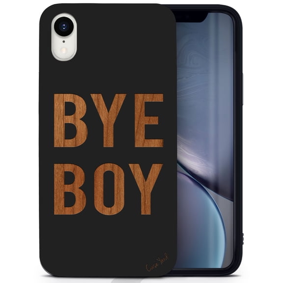 Wood phone case for iPhone XR compatible protective cell phone cover shockproof slim fit laser engraved Bye Boy design Black wood case for Men & Women by CaseYard