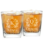 My Personal Memories King and Queen 9 oz Whiskey Rocks Heavy Base Glasses Gift Set of 2 - Knight Style