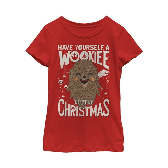 Girl's Star Wars Christmas Have Yourself a Wookie Graphic Tee Red Small
