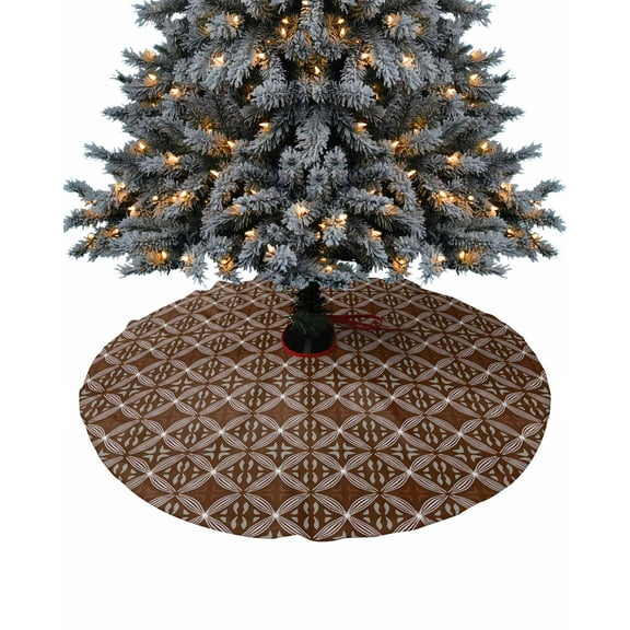 Brown Geometric Abstract Christmas Tree Skirt 36 Inches Large Christmas Skirt Tree, Contemporary Modern Art Tree Skirt Christmas Decorations for Fireplace Party Holidays Indoor Outdoor