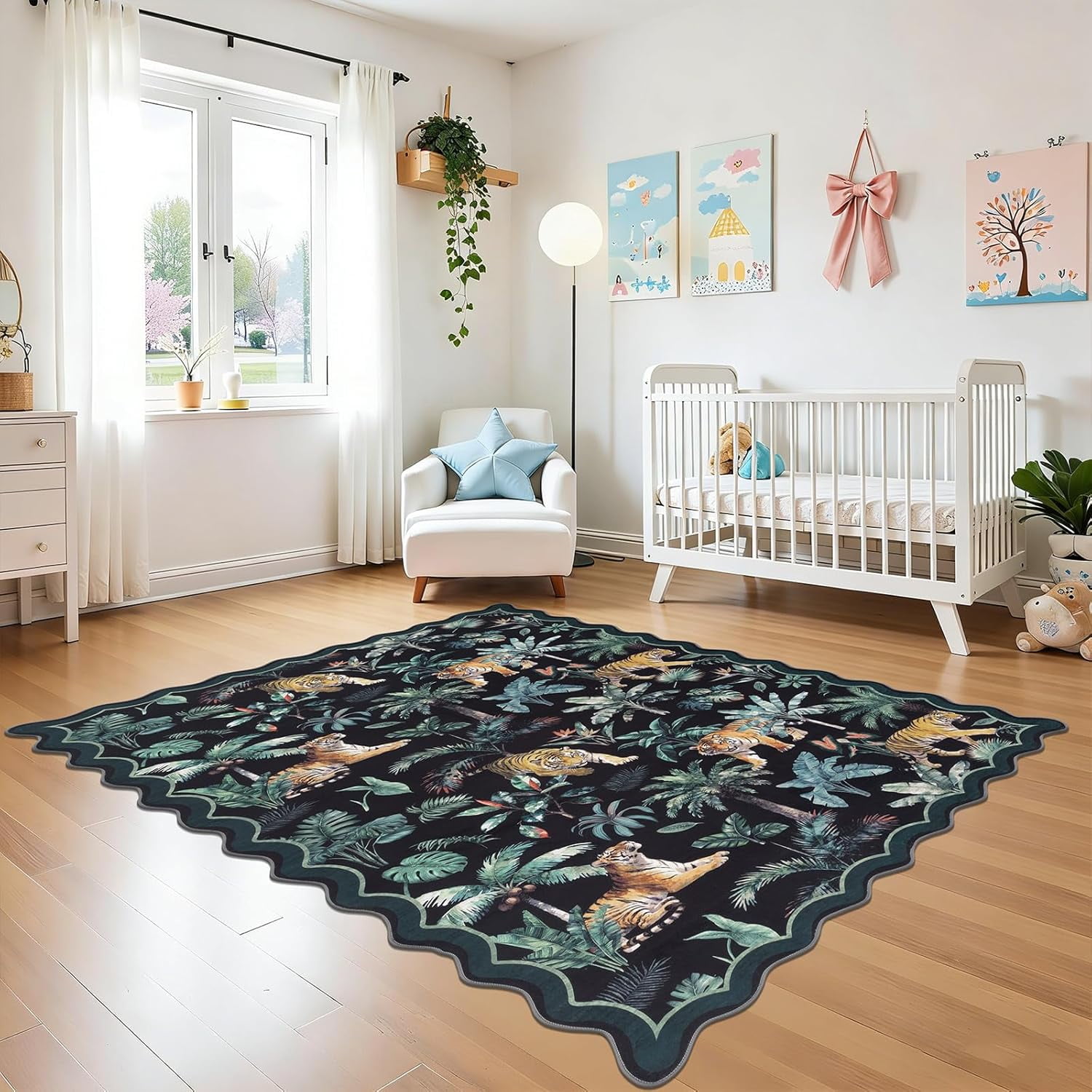 MJIAexp Jungle Animal Print 5x7 Area Rugs for Living Room, Green Soft Washable Rugs for Bedroom Ultra-Thin Non-Slip Modern Rug, Stain Resistant Rug Carpet for Dining Room