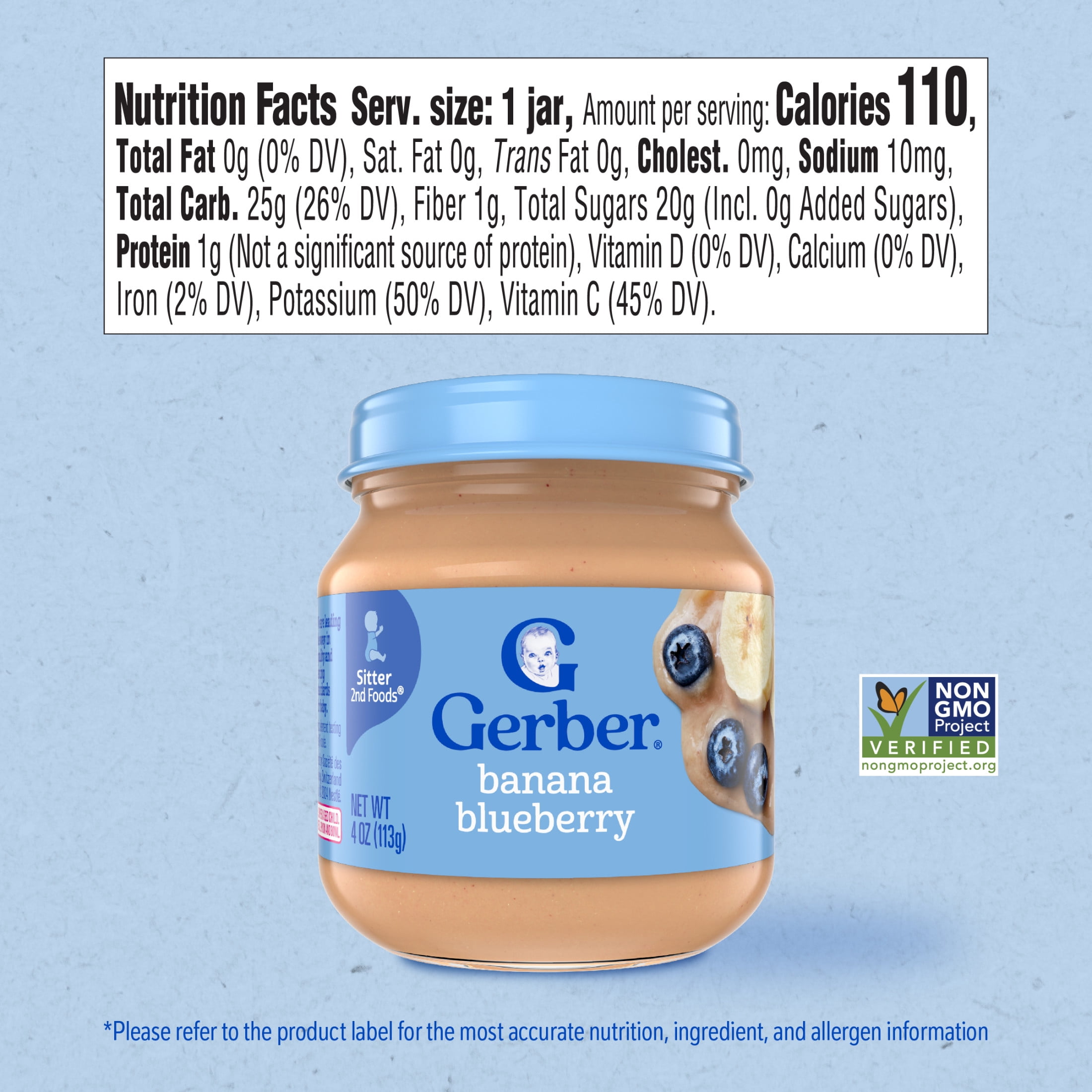 (12 pack) Gerber 2nd Foods Natural for Baby Wonder Foods Baby Food, Banana Blueberry, 4 oz Jar
