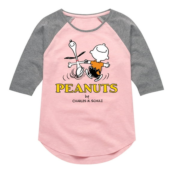 Peanuts - Charlie Snoopy Dancing  - Toddler & Youth Girls Raglan Graphic T-Shirt