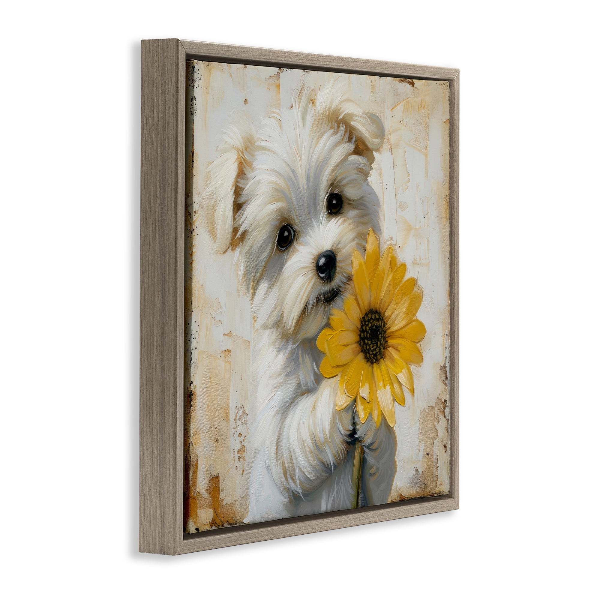 Stupell Industries Little Lucky Puppy Brown Framed Floater Canvas Wall Art, design by Tina LeCour