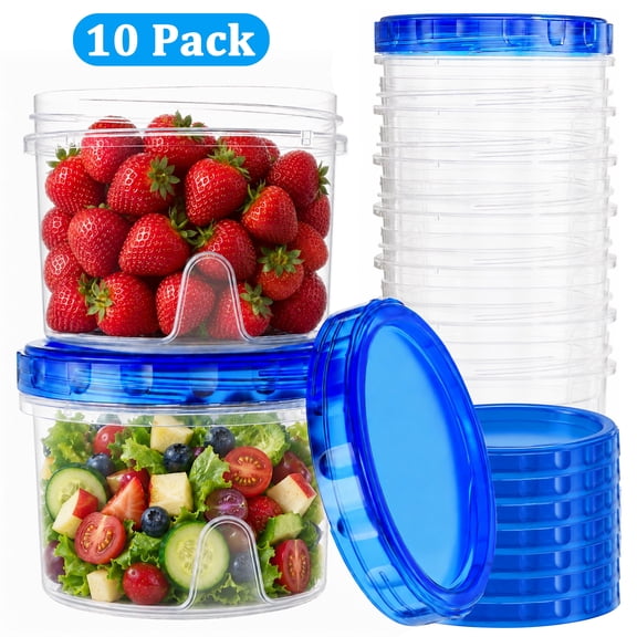 Aovky 10 Pack 16oz Freezer Storage Containers, Plastic Soup Containers with Twist Top Lids, Reusable freezer containers for food storage for Meal Prep, Salad, Leftovers, Microwave & Dishwasher Safe
