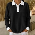 thumbnail image 2 of Dpjklzsn Women's Contrast Waffle Polo Top, Long Sleeve Button Pullover with Chest Pocket for Fall Winter Casual Wear, 2 of 9